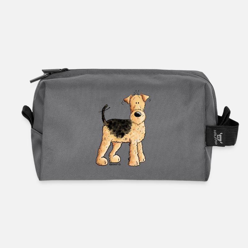 Happy Airedale Terrier I Hunde Comic - Recycelte Kulturtasche - Anthrazit