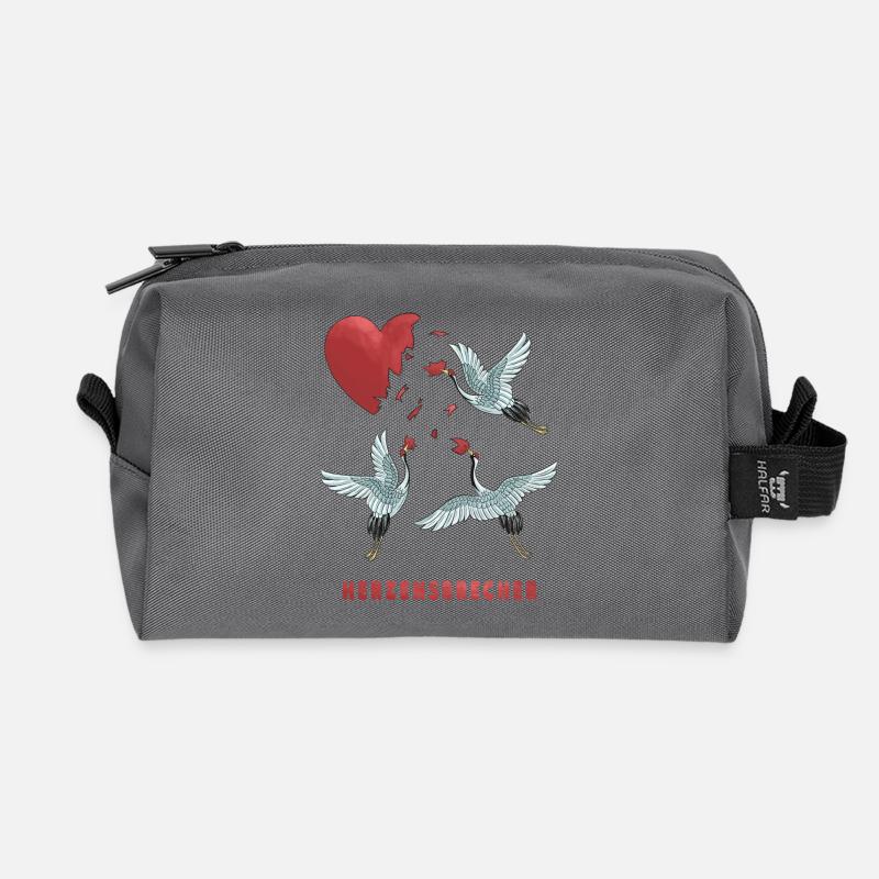Herzensbrecher Herz Storch Design - Recycelte Kulturtasche - Anthrazit