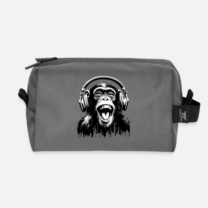 Music Monkey World 🎧 Affe mit Kopfhörern - Recycelte Kulturtasche - Anthrazit