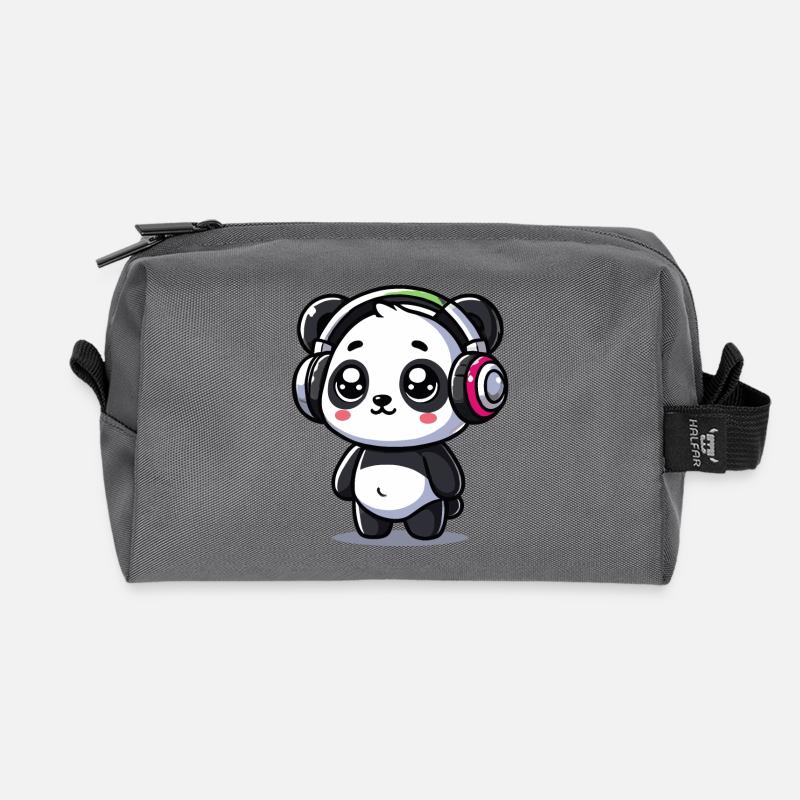 niedliches Panda Kopfhörer Motiv - Recycelte Kulturtasche - Anthrazit