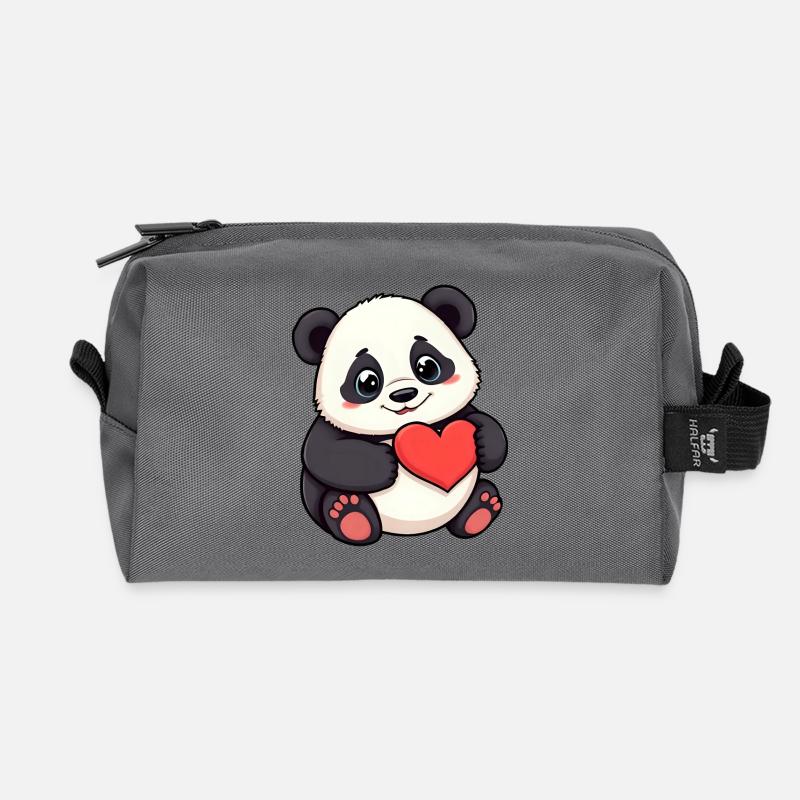 Entzückender Cartoon-Panda mit einem Herz - Recycelte Kulturtasche - Anthrazit