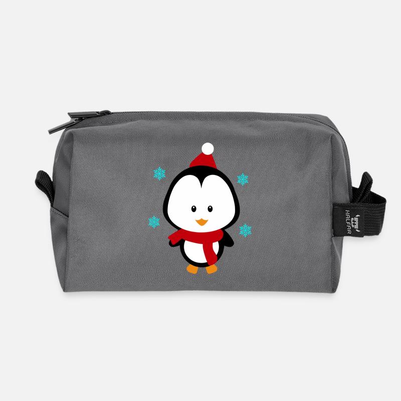 Weihnachten mit dem kleinen Pinguin - Recycelte Kulturtasche - Anthrazit