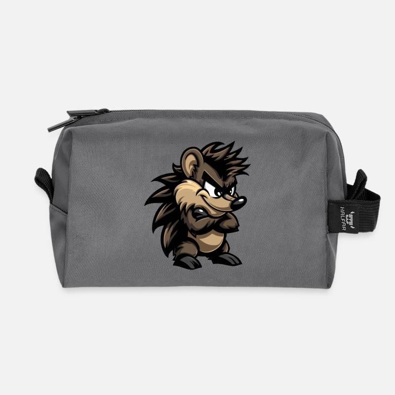 Hedgehog Comic - Recycled Toiletry Zip Bag - anthracite