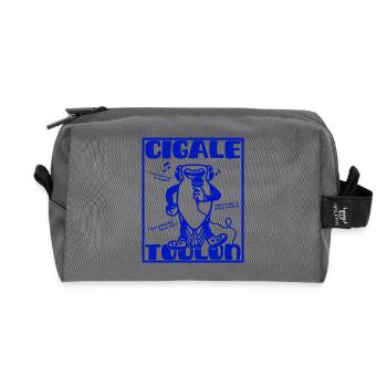 Cigale chanteuse Toulon - Mascotte rétro Provence - Trousse de toilette en tissu recyclé - anthracite - Devant