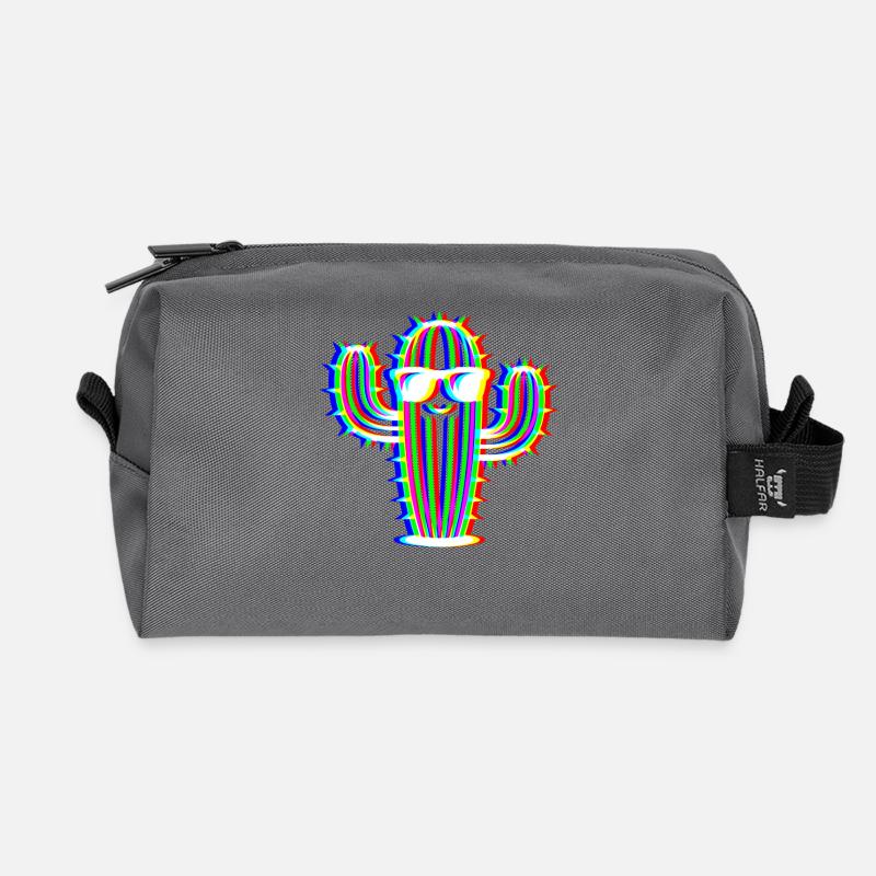 Glitch Cactus – Party & Fun Style - Recycled Toiletry Zip Bag - anthracite