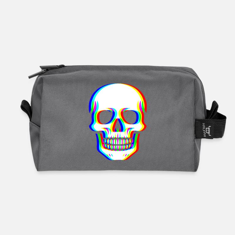Glitch Skull - Cyber Art - Recycled Toiletry Zip Bag - anthracite