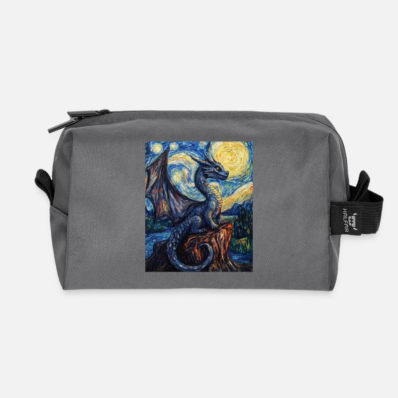 Drache Drachen Dragon Van Gogh Style Starry Night - Recycelte Kulturtasche - Anthrazit