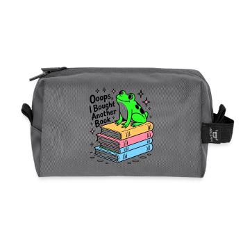 Lesender Frosch auf Bücher - Literatur Spruch - Recycelte Kulturtasche - Anthrazit - Vorne