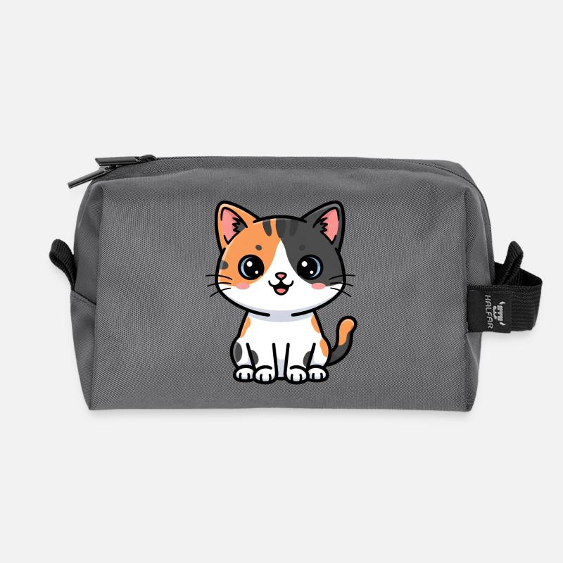 Calico Kitty Charm - Recycled Toiletry Zip Bag - anthracite