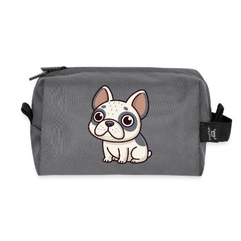 Bulldog Cartoon Blanc et Gris - Trousse de toilette en tissu recyclé - anthracite - Devant