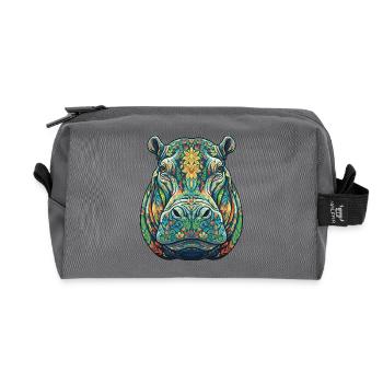 Buntes Nilpferd mit Blumen - Recycelte Kulturtasche - Anthrazit - Vorne