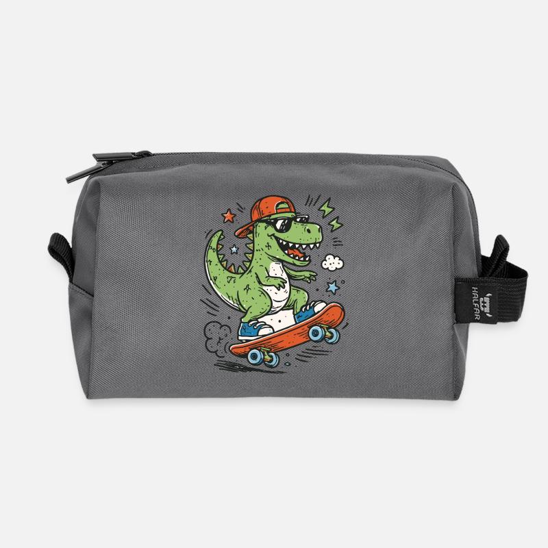 Krokodil auf Skateboard mit Cap - Recycelte Kulturtasche - Anthrazit