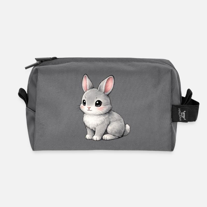 Gray Bunny Illustration - Recycled Toiletry Zip Bag - anthracite