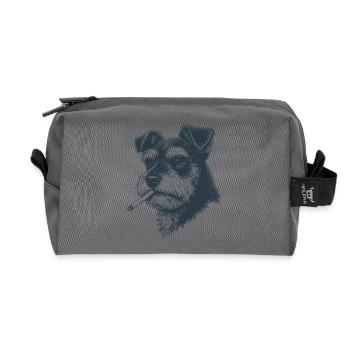Hundeporträt von Schnauzer mit Zigarette - Recycelte Kulturtasche - Anthrazit - Vorne