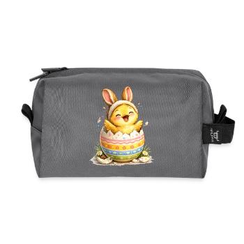Poussin aux oreilles de lapin dans un œuf de Pâques - Trousse de toilette en tissu recyclé - anthracite - Devant