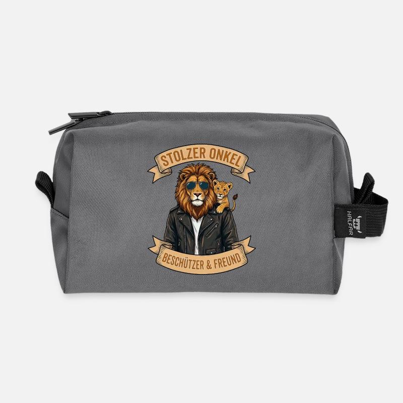 Lion Uncle: Protector & Friend - Recycled Toiletry Zip Bag - anthracite