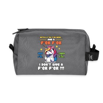 Buntes Einhorn mit frechem Spruch Old Mcdonald - Recycelte Kulturtasche - Anthrazit - Vorne