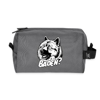 Eurasier | Nager ? | Fond blanc - Trousse de toilette en tissu recyclé - anthracite - Devant