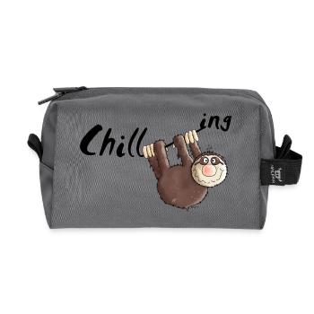 "Chillen" - Faultier - Faulenzen - Cartoon - Recycelte Kulturtasche - Anthrazit - Vorne