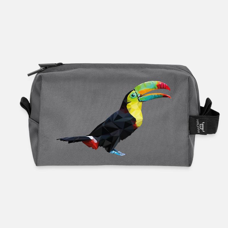 Bunter Geometrie-Tukan – Vogel im Polygon-Stil - Recycelte Kulturtasche - Anthrazit