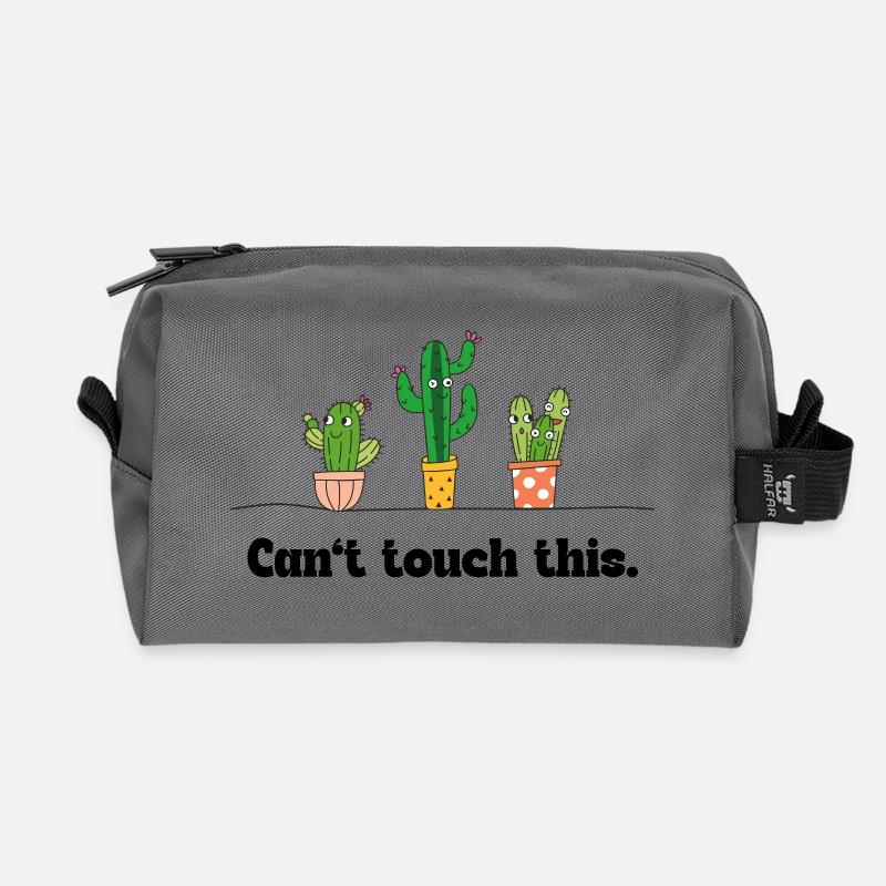 Can’t touch this – Kawaii Kaktus Wortspiel - Recycelte Kulturtasche - Anthrazit