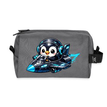 Neon-Pinguin Pilot im Raketenjet - Recycelte Kulturtasche - Anthrazit - Vorne