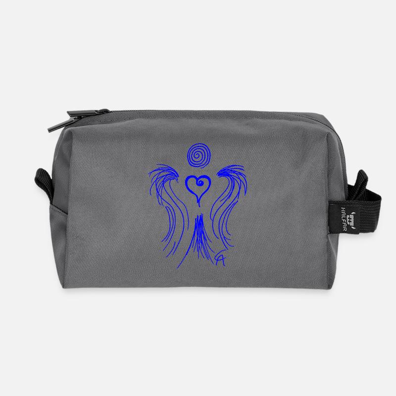 Grafischer Herzengel blau - Recycelte Kulturtasche - Anthrazit