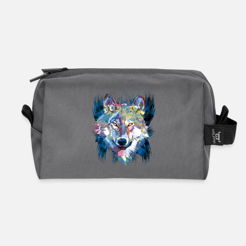 Polygon Wolf - Schöner grauer Wolf in Blau - Recycelte Kulturtasche - Anthrazit