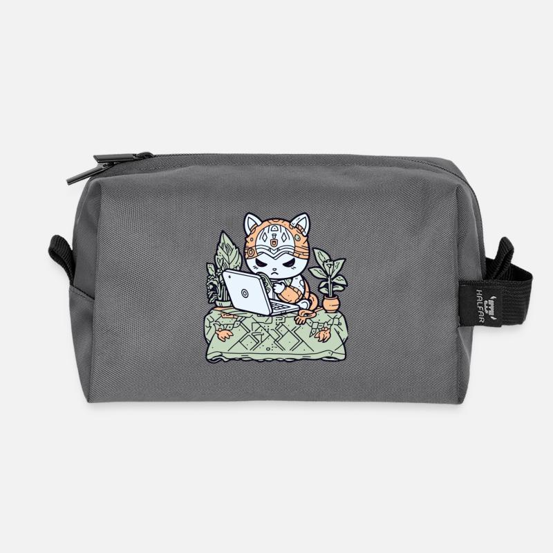 Tech Cat in Garden Armor - Recycled Toiletry Zip Bag - anthracite