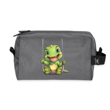 Dino T-Rex Rocks, Kawaii Design - Trousse de toilette en tissu recyclé - anthracite - Devant