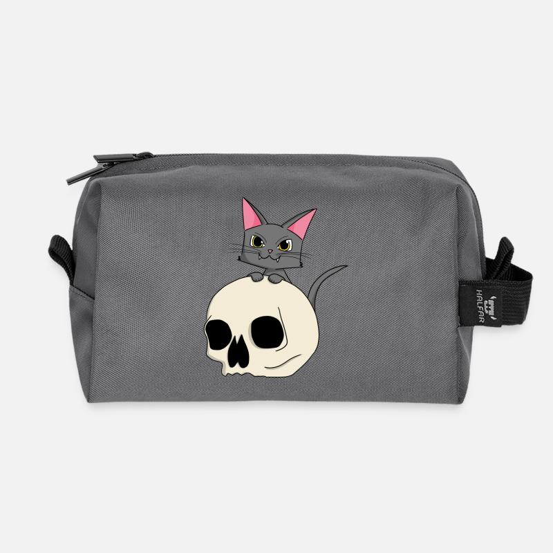 Katzenkopf mit Schädel-Design - Recycelte Kulturtasche - Anthrazit