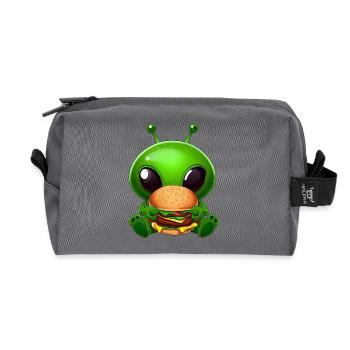alien green big eyes fast food hamburger - Recycled Toiletry Zip Bag - anthracite - Front