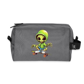 Alien on the space skateboard - Recycled Toiletry Zip Bag - anthracite - Front