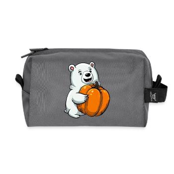 Eisbär mit Halloween-Kürbis - Recycelte Kulturtasche - Anthrazit - Vorne