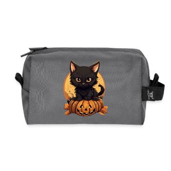 Halloween-Schwarze Katze mit Kürbis bei Sunset - Recycelte Kulturtasche - Anthrazit - Vorne