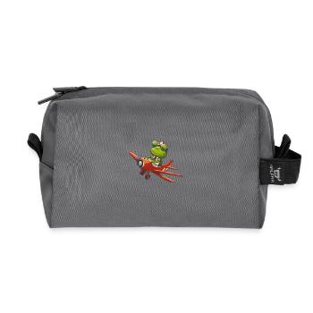 Pilotfrosch in einem roten Flugzeug - Recycelte Kulturtasche - Anthrazit - Vorne