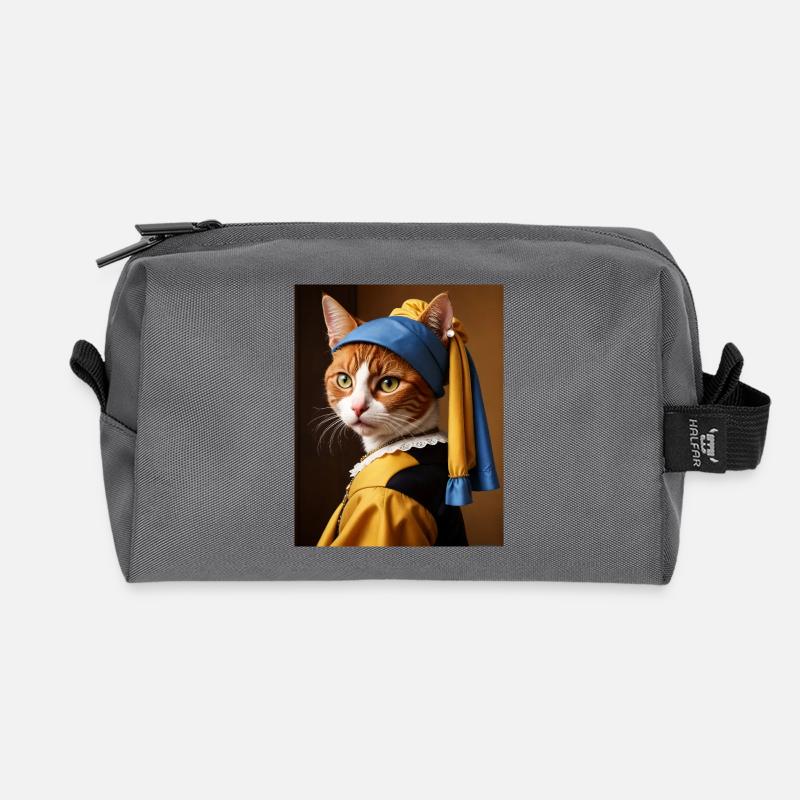Die Katze mit dem Perlenohrgehänge - Recycelte Kulturtasche - Anthrazit