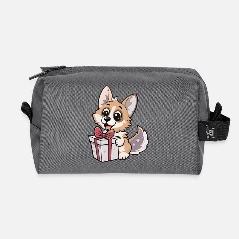 Cute wolf unwrapping gift - Recycled Toiletry Zip Bag - anthracite