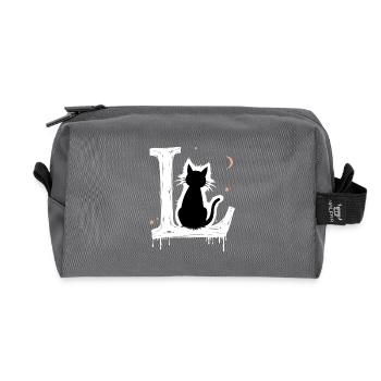 Letter L with cat - Recycled Toiletry Zip Bag - anthracite - Front