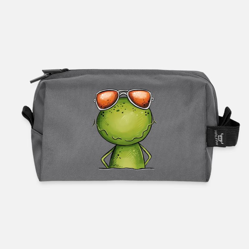 Cooler Frosch Mit Brille - Recycelte Kulturtasche - Anthrazit
