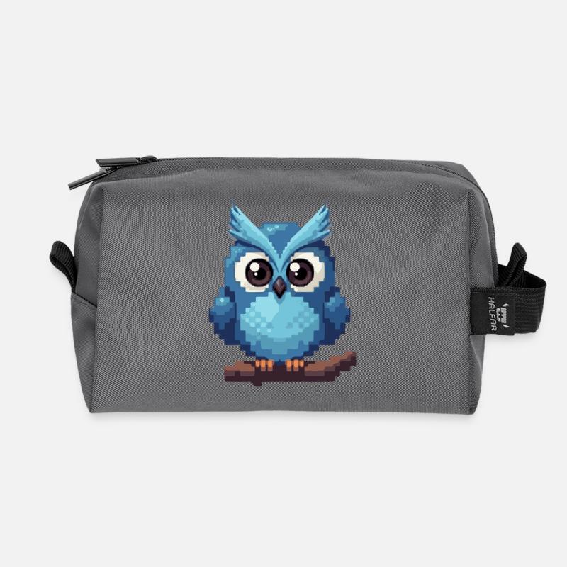 Pixel Eule – Retro 8-Bit Style - Recycelte Kulturtasche - Anthrazit