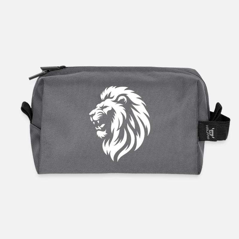 Lion Head Silhouette - Recycled Toiletry Zip Bag - anthracite
