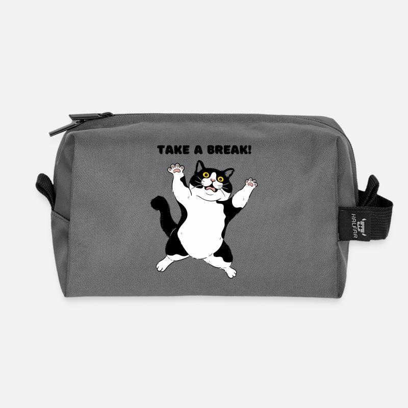 Verspielte Schwarz-Weiß-Katze Illustration - Recycelte Kulturtasche - Anthrazit