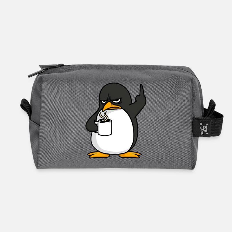 Pinguin Kaffee Kaffeeliebhaber Büro Mittelfinger - Recycelte Kulturtasche - Anthrazit