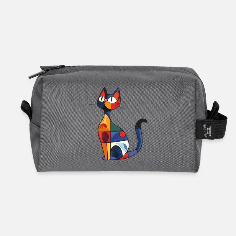 Chat abstrait coloré , idéal pour la déco maison - Trousse de toilette en tissu recyclé - anthracite