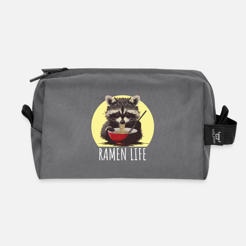 Waschbär mit Nudeln Ramen kawaii  - Recycelte Kulturtasche - Anthrazit