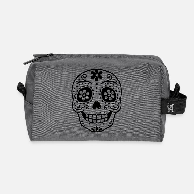 Sugar Skull | Día de los Muertos Design - Recycled Toiletry Zip Bag - anthracite
