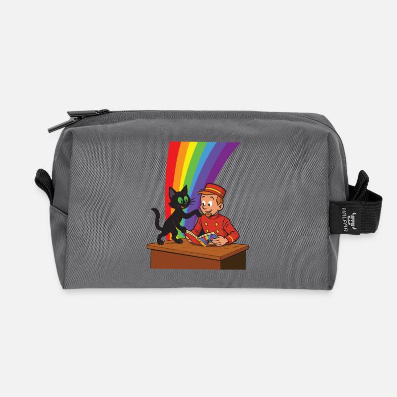 Franky & Meeko - reading - Recycled Toiletry Zip Bag - anthracite