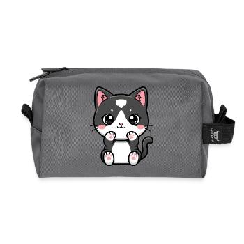 Chat de Kawaii avec des pattes rouges - Trousse de toilette en tissu recyclé - anthracite - Devant