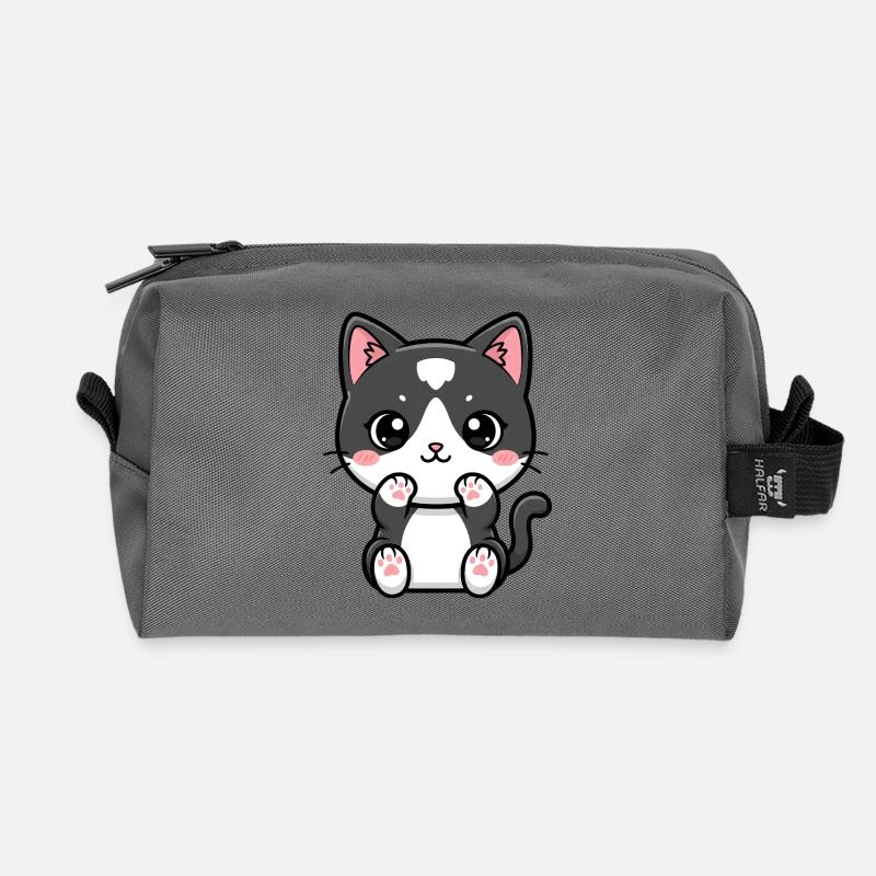 Kawaii-Katze mit errötenden Pfoten - Recycelte Kulturtasche - Anthrazit